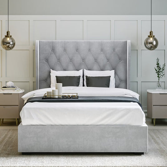 Safina Luxury Bed with Storage & Winged Headboard